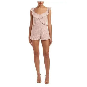BCBGeneration Women's Lace Ruffle Romper Pink Size 6 Party Cocktail